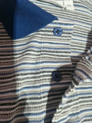 Polo Lacoste Rayas Azul y Gris Talla M