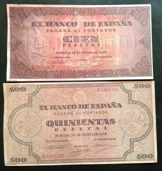 2 Billetes Banco de España Burgos Reproducciones