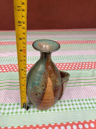 Jarrón Cerámica Decorativo Marrón y Turquesa
