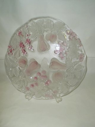 Plato decorativo cristal frutas y hojas