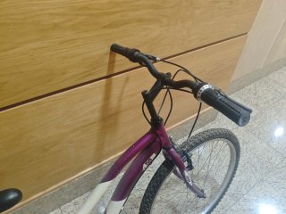 Bicicleta infantil morada y blanca