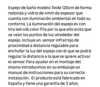 Espejo Baño Redondo LED Teide 120cm