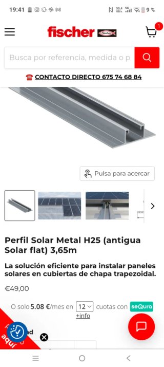 Perfil Solar Metal H25 para placas