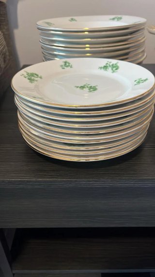 Vajilla porcelana antigua flores verdes