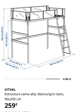 Cama alta Ikea Vitval + Colchón