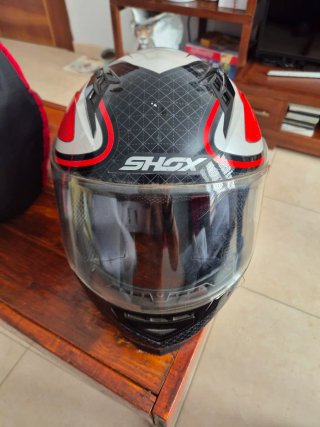 Casco de moto SHOX rojo y blanco