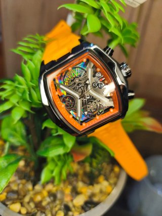 Reloj Esqueleto Naranja y Plateado