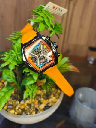 Reloj Esqueleto Naranja y Plateado