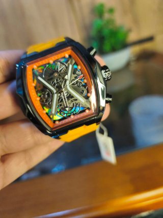 Reloj Esqueleto Naranja y Plateado