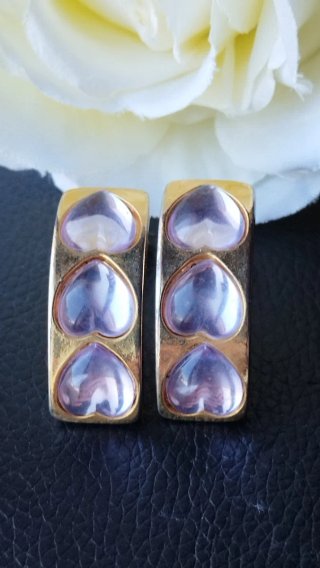 Clips de Pendientes Vintage Corazón Dorado Morado