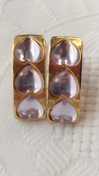 Clips de Pendientes Vintage Corazón Dorado Morado