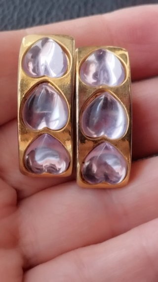 Clips de Pendientes Vintage Corazón Dorado Morado