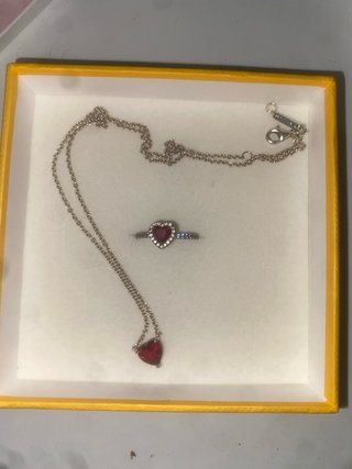 Conjunto Pandora Corazón Rojo y Plata