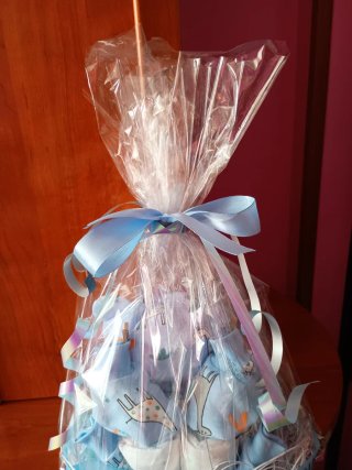Tarta de pañales azul bebe