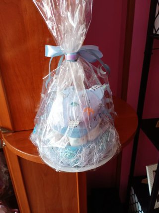 Tarta de pañales azul bebe