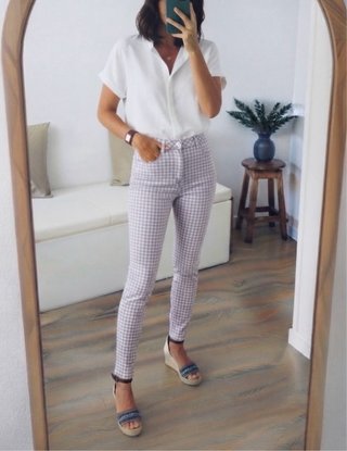 Pantalón Vichy Lila Calzedonia Talla XS