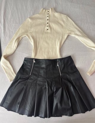 Falda Zara efecto piel cremalleras