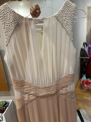 Vestido largo Tintoretto beige y blanco