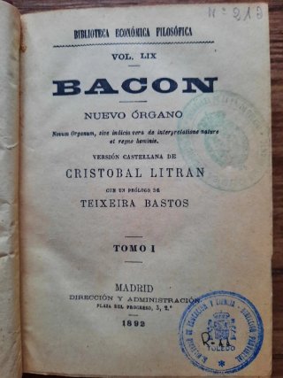 Nuevo Órgano (Novum Organum) - Francis Bacon 1892