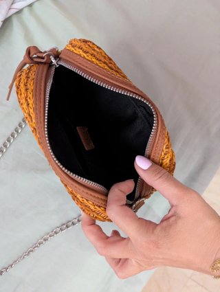 Bolso mujer marrón cuero grabado rafia Lefties