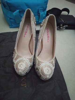 Zapatos de fiesta tacón alto dorados/ perla t.36