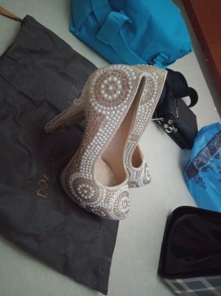 Zapatos de fiesta tacón alto dorados/ perla t.36
