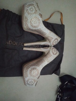 Zapatos de fiesta tacón alto dorados/ perla t.36