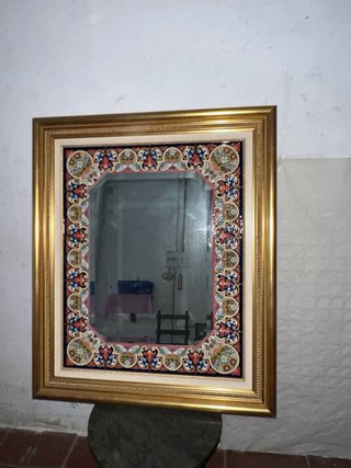 Espejo Marco Dorado Cerámica Decorada