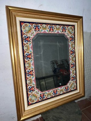 Espejo Marco Dorado Cerámica Decorada
