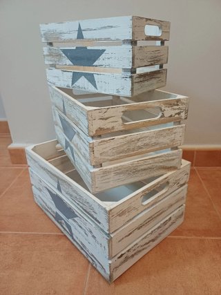 Juego 3 Cajas Madera Decorativas con Plantas