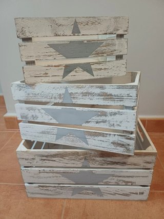 Juego 3 Cajas Madera Decorativas con Plantas