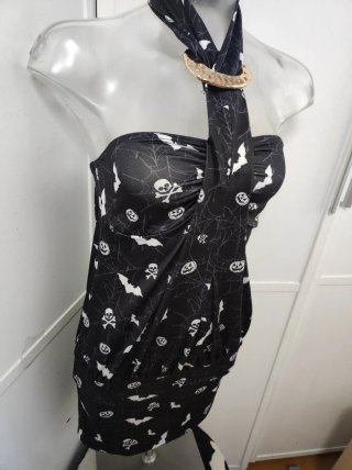 Vestido halter Halloween Calaveras Murciélagos