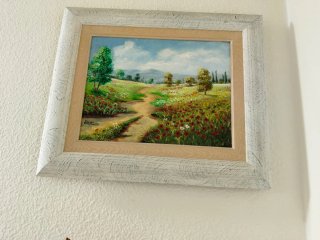 Cuadro paisaje flores y camino