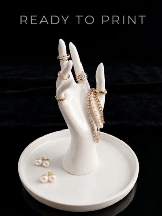 Soporte Joyas Mano Blanco y Dorado