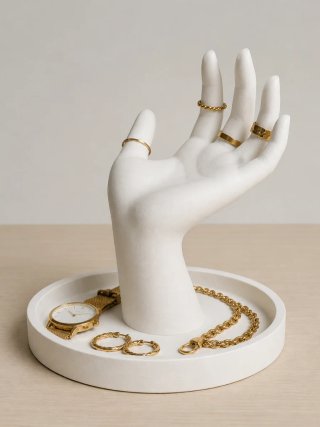 Soporte Joyas Mano Blanco y Dorado