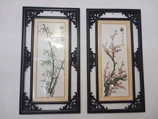 2 Cuadros Chinos Bambú y Flor
