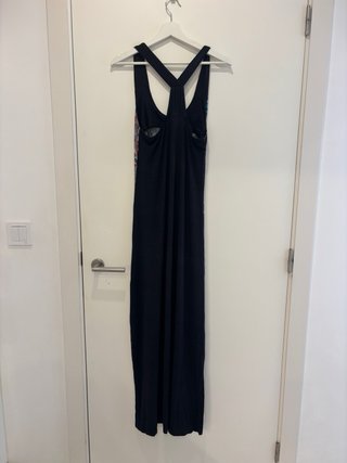 Vestido largo ajustado Surkana negro y estampado