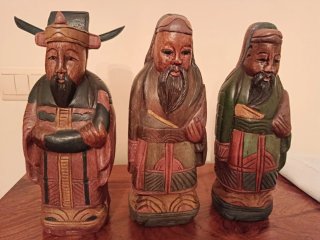 3 Figuras de Madeira: Sorte, Riqueza e Prosperidad
