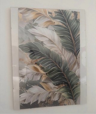 Quadro foglie oro e verdi senza cornice