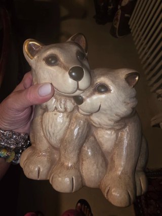 Thun, set 2 cuccioli di lupo in ceramica