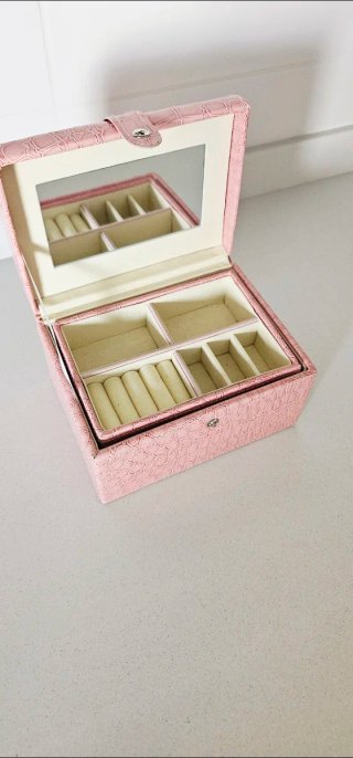 Joyero infantil piel sintética rosa y plata