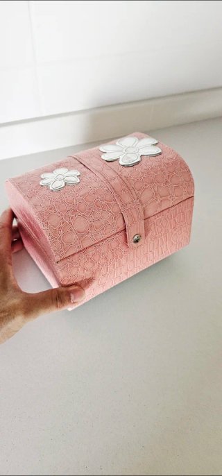 Joyero infantil piel sintética rosa y plata