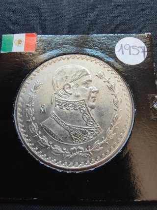 Moneda 1 Peso México 1957 Morelos Plata