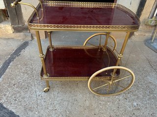Carrito licorera vintage bronce y madera