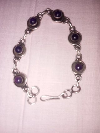 Pulsera Antigua Plata con Piedras Moradas