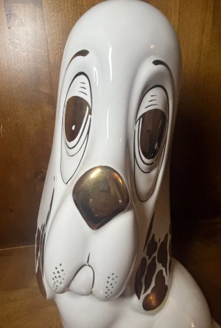 Scultura cane design ceramica oro bianco