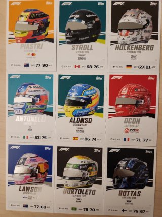Lote 9 cartas F1 Topps Lightning Lids Turbo Attax