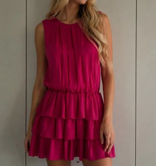 Vestido fiesta rosa volantes
