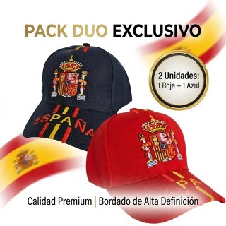 Pack 2 Gorras España Bordadas Unisex Roja y Azul