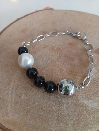 Pulsera Miss Sixty Acero y Perla Negra Blanca